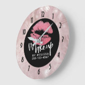 Pink Glitter Lips & Rose Gold Tropical Leaves Große Wanduhr (Winkel)