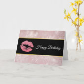 Pink Glitter Lips & Rose Gold Tropical Leaves Karte (Gelbe Blume)