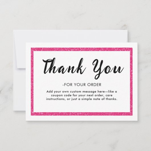 Pink Glitter Logo Thank You Note Card Dankeskarte (Vorderseite)