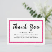 Pink Glitter Logo Thank You Note Card Dankeskarte (Stehend Vorderseite)