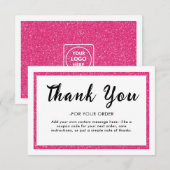 Pink Glitter Logo Thank You Note Card Dankeskarte (Vorne/Hinten)