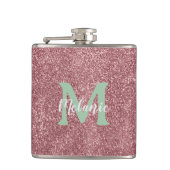 Pink Glitter Monogram Flask Chic Flachmann (Vorderseite)