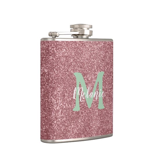Pink Glitter Monogram Flask Chic Flachmann (Rechts)