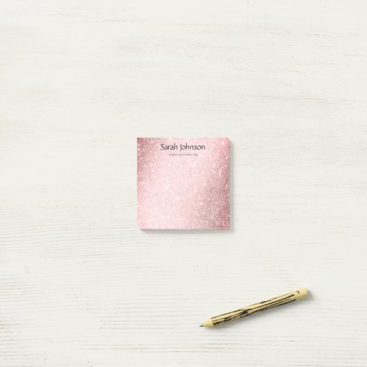 Pink Glitter Monogram Personalized Name  Post-it Klebezettel (Auf Schreibtisch)