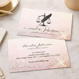 Pink Glitter Notar-Public-Loan-Signing-Agent Visitenkarte