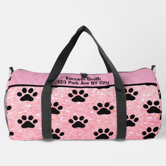 Pink Glitter Paw Print Pet monogram personalize Duffle Bag (Rückseite)