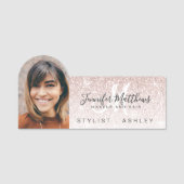 Pink Glitter Photo Business Logo Makeup Hair Salon Namensschild (Vorderseite)