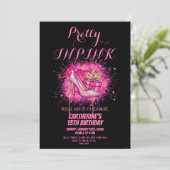 Pink Glitter Pretty in Pink Birthday Party Einladung (Stehend Vorderseite)