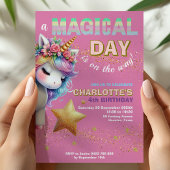 Pink Glitter rainbow unicorn 4th birthday  Einladung