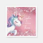 Pink Glitter Rainbow Unicorn Birthday Serviette (Vorderseite)