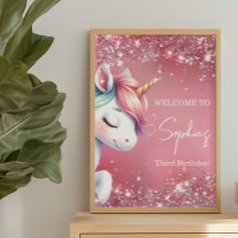 Pink Glitter Rainbow Unicorn Birthday Welcome