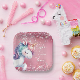 Pink Glitter Regenbogen Einhorn Geburtstag Pappteller
