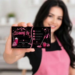 Pink Glitter Reinigungsdienst Haus Branding Visitenkarte