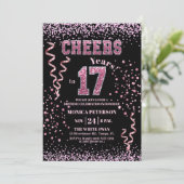 Pink Glitter Rhinestones 17th Birthday Party Einladung (Stehend Vorderseite)