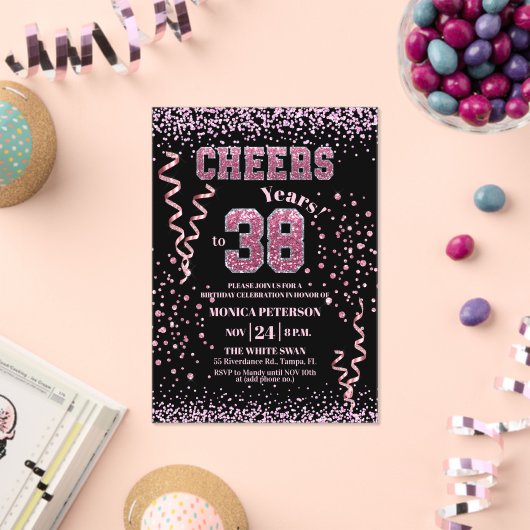 Pink Glitter Rhinestones 38th Birthday Party  Acryleinladungen (Insitu (Feier))