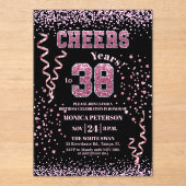 Pink Glitter Rhinestones 38th Birthday Party  Acryleinladungen (Vorderseite)