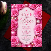Pink Glitter Rose Glamorous Floral Save The Date