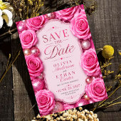 Pink Glitter Rose Glamorous Floral Save The Date