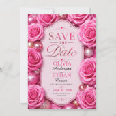 Pink Glitter Rose Glamorous Floral Save The Date (Vorderseite)