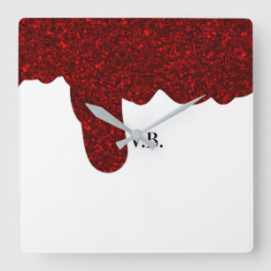 Pink glitter sparkle art design add name text  quadratische wanduhr