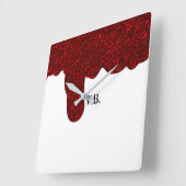 Pink glitter sparkle art design add name text quadratische wanduhr (Winkel)