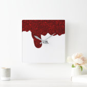 Pink glitter sparkle art design add name text quadratische wanduhr (Zuhause)