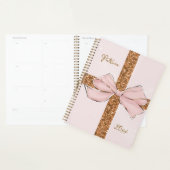 Pink Glitter Stripes & Bow Personalized Planner Planer (Anzeige)
