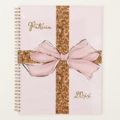 Pink Glitter Stripes & Bow Personalized Planner Planer (Vorderseite)