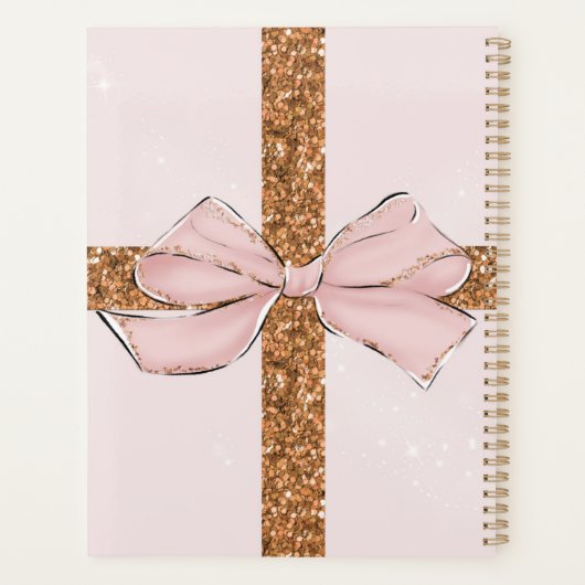 Pink Glitter Stripes & Bow Personalized Planner Planer (Rückseite)