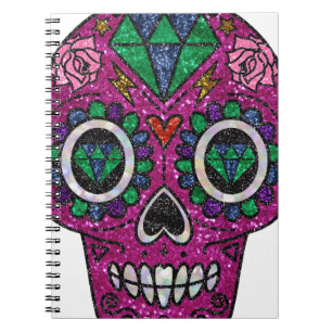 pink glitter sugar skull notizblock