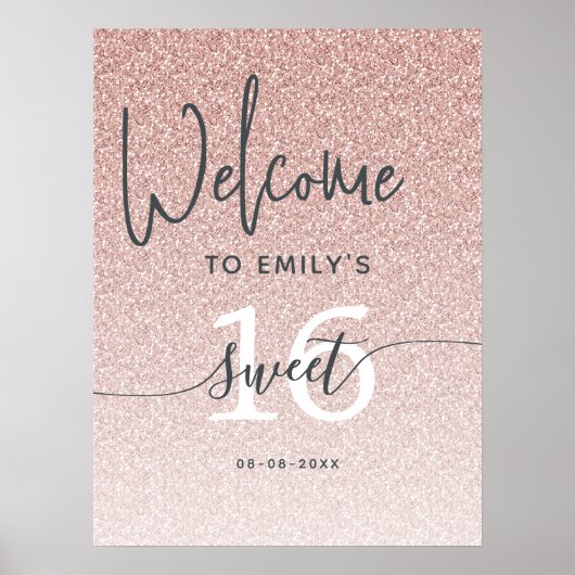 Pink Glitter Sweet 16 Willkommensschild Poster (Vorne)