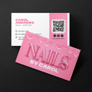 Pink Glitter Tropfen Nageltechniker Nageldesigner Visitenkarte