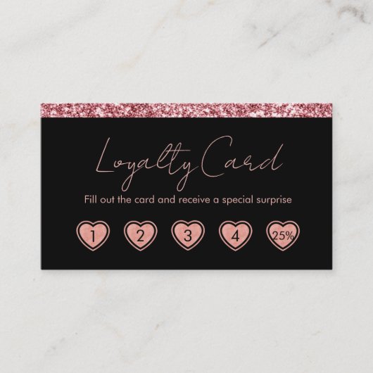 Pink Glittering Hearts Loyalty Card Visitenkarte (Vorderseite)