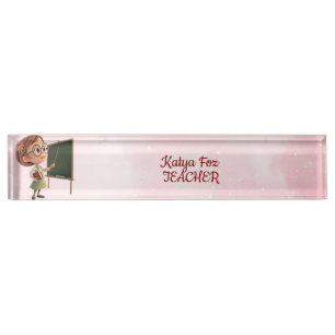 Pink Glittery Hintergrund Teacher Schreibtisch Nam Namensplakette
