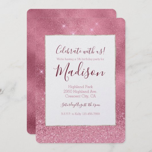 Pink Glitz Birthday Einladung (Vorne/Hinten)