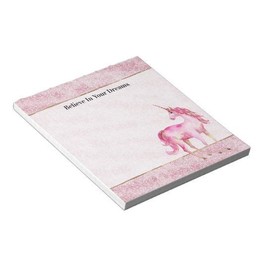 Pink Glitz Glitter Unicorn Notizblock (angewinkelt)