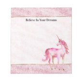 Pink Glitz Glitter Unicorn Notizblock (Vorderseite)
