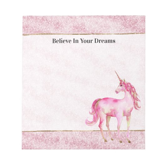 Pink Glitz Glitter Unicorn Notizblock (Vorderseite)