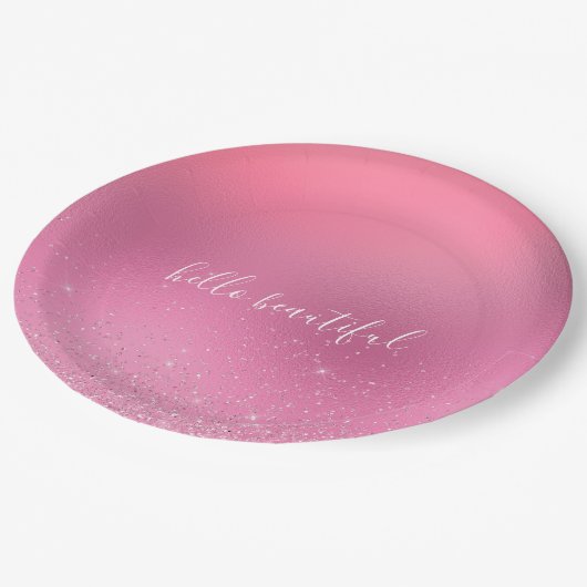 Pink Glitz Pappteller (Schrägansicht)