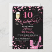 Pink Glitzer 40 und fabelhafte High Heels Geburtst Einladung (Vorderseite)