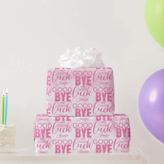 Pink Glitzer Auf Wiedersehen und Viel Glück Geschenkpapier (Partygeschenke)