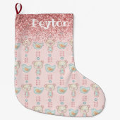 Pink Glitzer Baby Girl Name Glitzern Moderne Großer Weihnachtsstrumpf (Vorderseite)