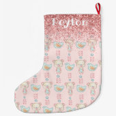 Pink Glitzer Baby Girl Name Glitzern Moderne Großer Weihnachtsstrumpf (Rückseite)