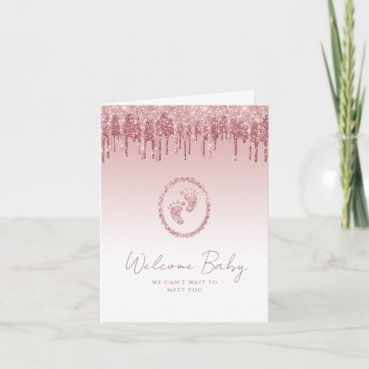 Pink Glitzer Babydusche Begrüßungskarte Karte (Vorderseite)