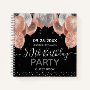 Pink Glitzer Balloons 50. Geburtstagskarte  Notizblock