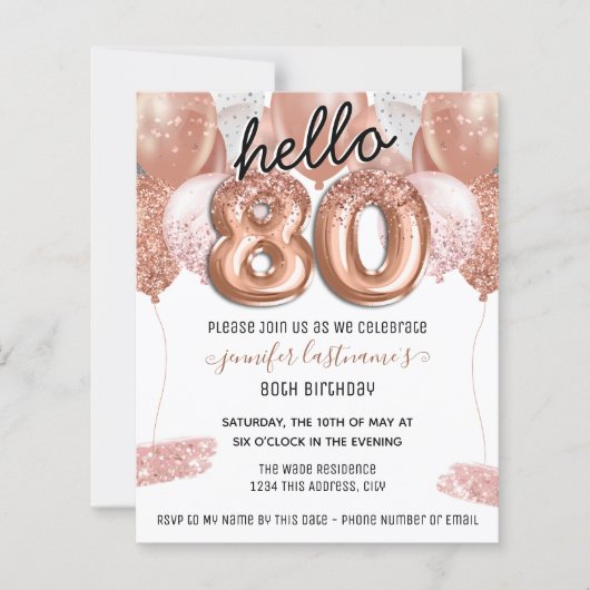 Pink Glitzer Balloons 80. Geburtstagsparty (Vorderseite)