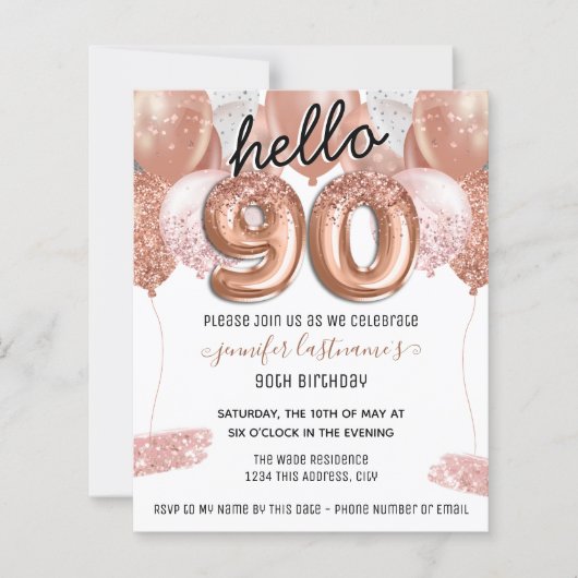 Pink Glitzer Balloons 90. Geburtstagsparty (Vorderseite)