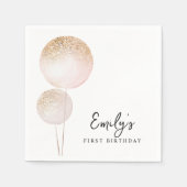 Pink Glitzer Balloons Girl First Birthday Party Serviette (Vorderseite)