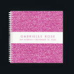 Pink Glitzer Bat Mitzvah Autograph Gästebuch Notizblock<br><div class="desc">Hellrosa Glitzer (gedrucktes Bild) mit weißem Streifen auf dem Cover eines personalisierten Autographen-Buch-Stil Gästebuch mit Platz für einen optionalen hebräischen Namen, oder jeden Text, den Sie gewollt. Ein rosa, funkelnd aussehendes Party-Accessoire für eine Bat Mitzvah, Sweet 16, Quinceanera oder Geburtstagsparty, oder ein Skizzenbuch für jeden Rosa Funkelfreund, den Sie kennen....</div>