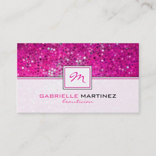 Pink Glitzer Beautician-Karte Monogramm Visitenkarte (Vorderseite)